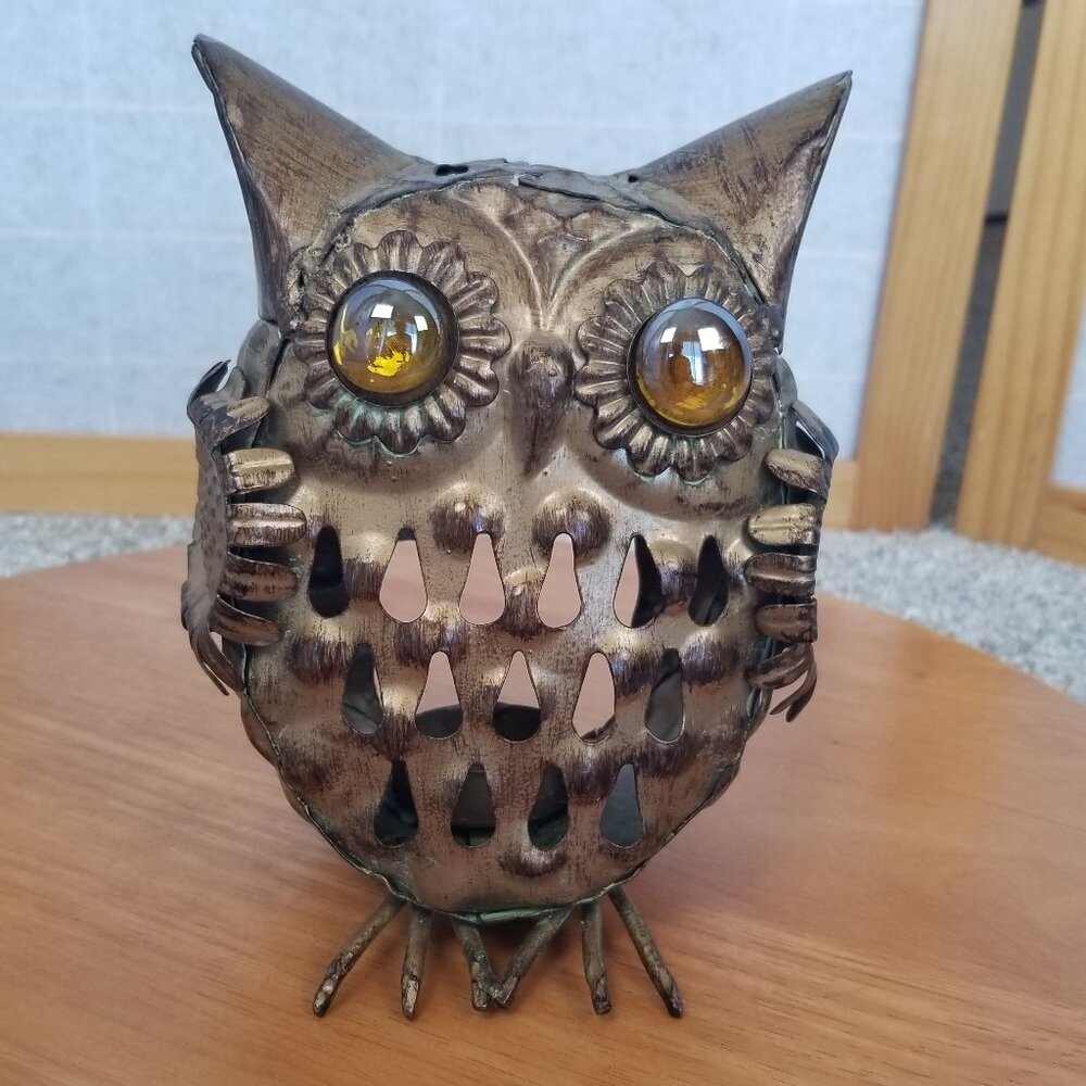 Metal Owl Tealight or Votive Candle Holder Lantern Home Decor Bronze Color